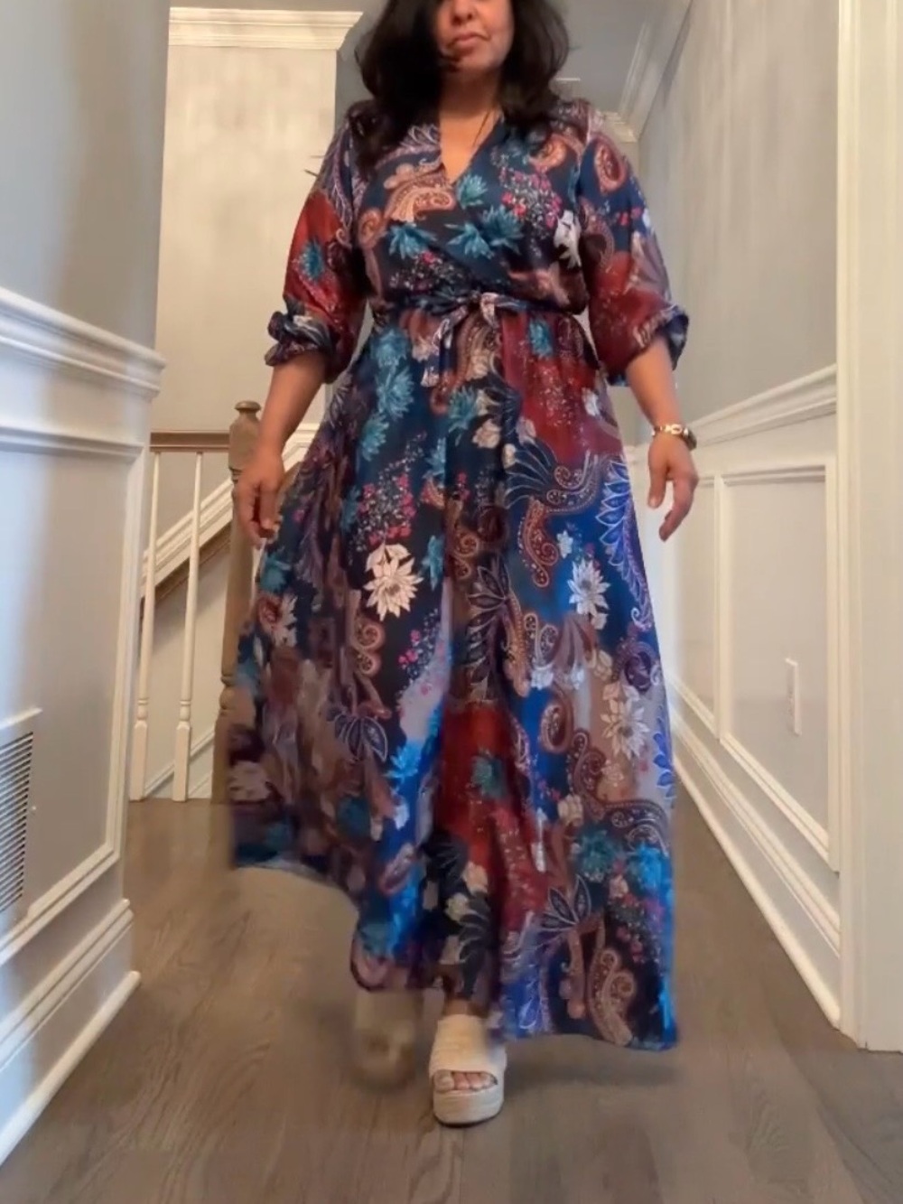 Multicolor Print Blue Maxi Dress